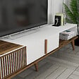 HABITAT ET JARDIN - Meuble TV en bois "Milan" - 180 x 35 x 40 cm - Noyer, Blanc - vignette