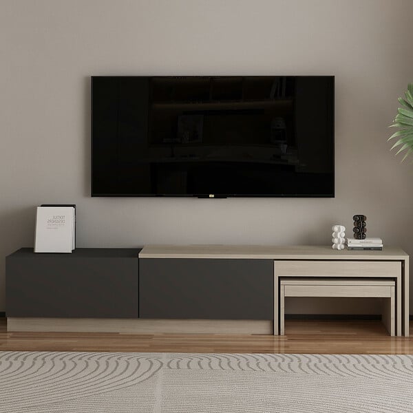 HABITAT ET JARDIN - Meuble TV en bois "Nest" - 180 x 30 x 36 cm - Gris anthracite - large