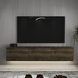 HABITAT ET JARDIN - Meuble TV suspendu en bois avec éclairage LED "Neon" - 160 x 32 x 35 cm - Marron foncé - vignette