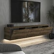 HABITAT ET JARDIN - Meuble TV suspendu en bois avec éclairage LED "Neon" - 160 x 32 x 35 cm - Marron foncé - vignette