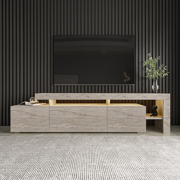 HABITAT ET JARDIN - Meuble TV en bois "Beliz" - 192 x 37 x 53 cm - Travertin - large