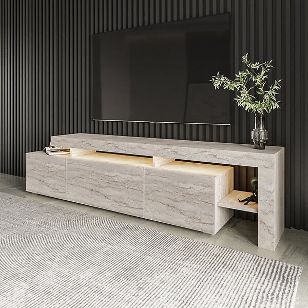 HABITAT ET JARDIN - Meuble TV en bois "Beliz" - 192 x 37 x 53 cm - Travertin - large