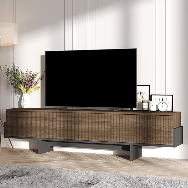 HABITAT ET JARDIN - Meuble TV en bois "Hege" - 180 x 30 x 44 cm - Noir - large