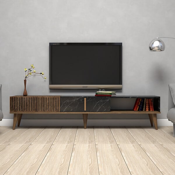 HABITAT ET JARDIN - Meuble TV en bois "Milan" - 180 x 35 x 40 cm - NoyerNoir - large