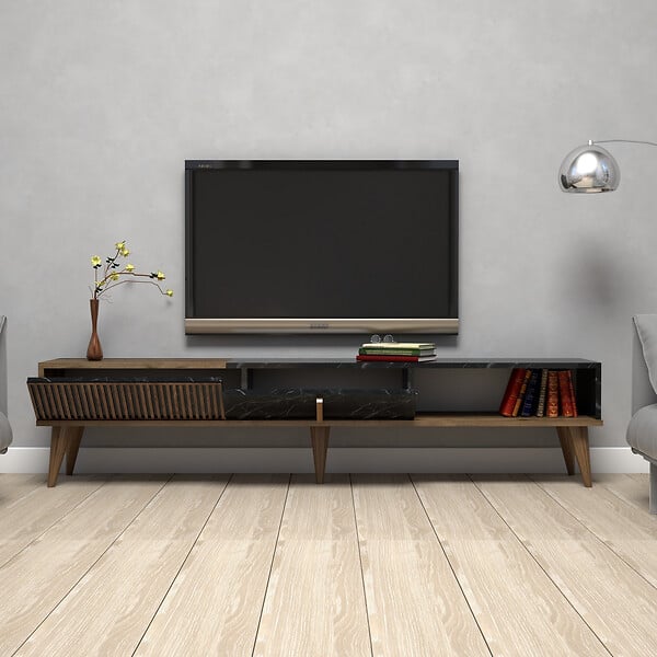 HABITAT ET JARDIN - Meuble TV en bois "Milan" - 180 x 35 x 40 cm - NoyerNoir - large