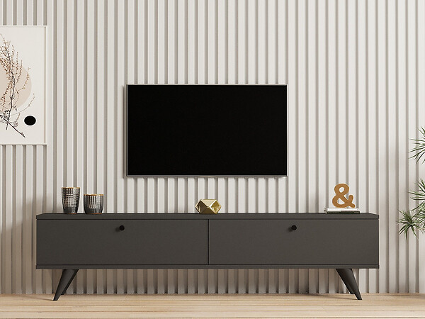 HABITAT ET JARDIN - Meuble TV en bois "Parlak" - 160 x 25 x 40 cm - Gris anthracite - large