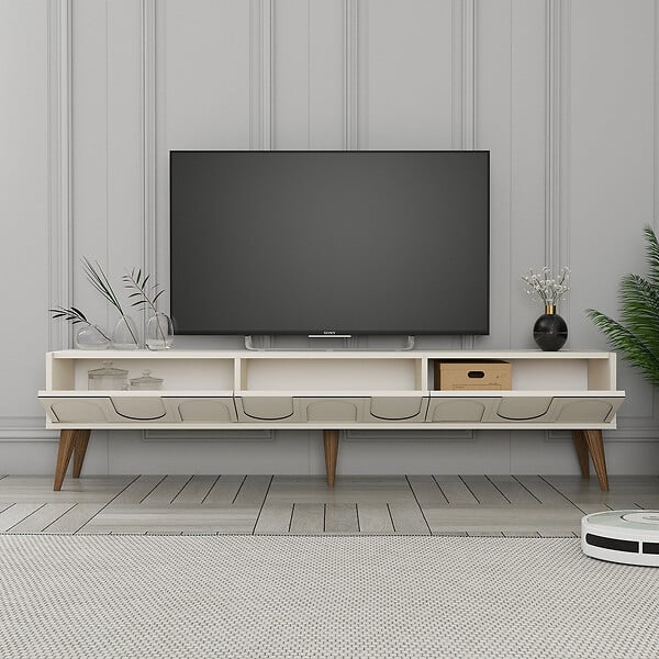 HABITAT ET JARDIN - Meuble TV en bois "Lyon" - 180 x 35 x 44 cm - CrèmeNoix - large