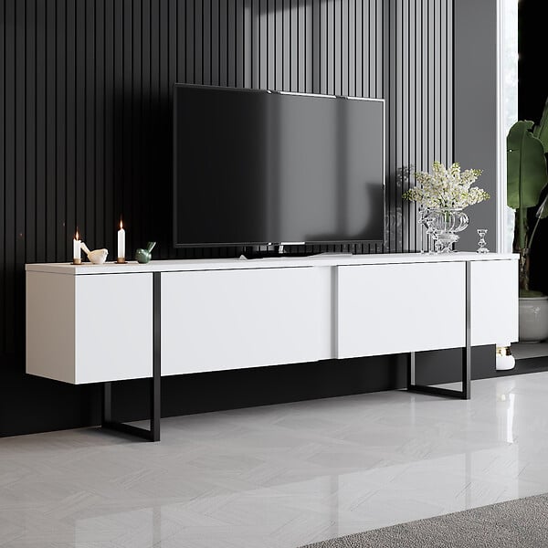 HABITAT ET JARDIN - Meuble TV en bois "Luxe" - 180 x 30 x 50 cm - Blanc - large