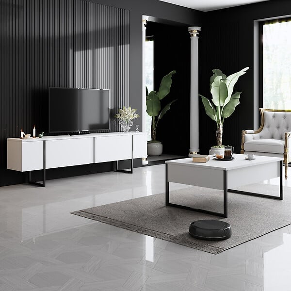 HABITAT ET JARDIN - Meuble TV en bois "Luxe" - 180 x 30 x 50 cm - Blanc - large