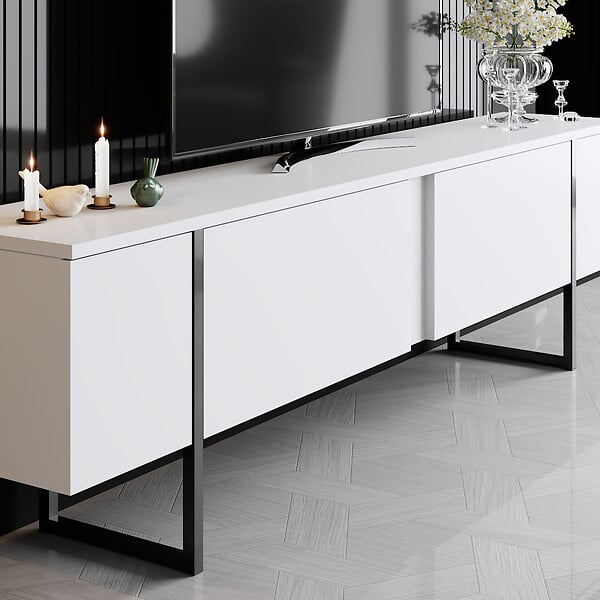 HABITAT ET JARDIN - Meuble TV en bois "Luxe" - 180 x 30 x 50 cm - Blanc - large