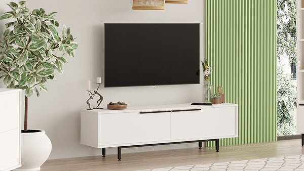 HABITAT ET JARDIN - Meuble TV en bois "Calvin" - 160 x 35 x 45 cm - Blanc - large