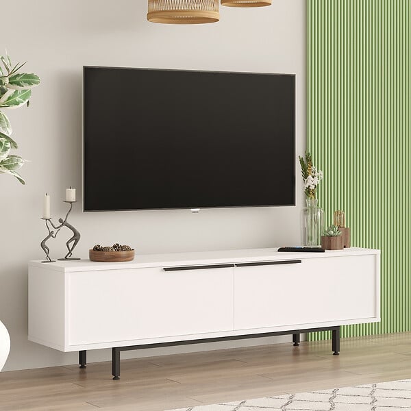 HABITAT ET JARDIN - Meuble TV en bois "Calvin" - 160 x 35 x 45 cm - Blanc - large