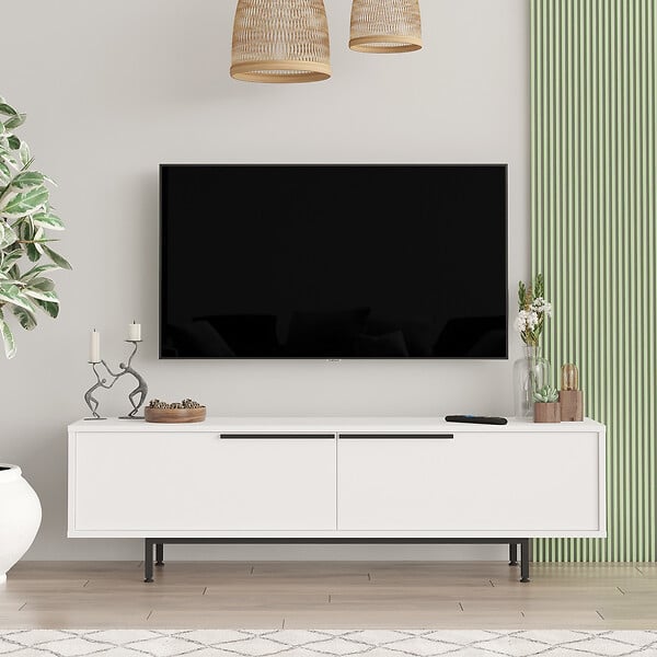 HABITAT ET JARDIN - Meuble TV en bois "Calvin" - 160 x 35 x 45 cm - Blanc - large
