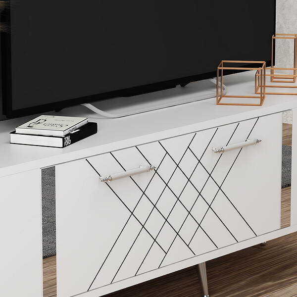 HABITAT ET JARDIN - Meuble TV en bois "Detas" - 150 x 35 x 48 cm - Argent - large
