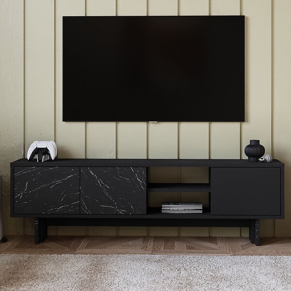 HABITAT ET JARDIN - Meuble TV en bois "Ravello" - 150 x 30 x 45 cm - Noir - large
