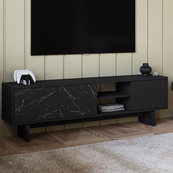 HABITAT ET JARDIN - Meuble TV en bois "Ravello" - 150 x 30 x 45 cm - Noir - large