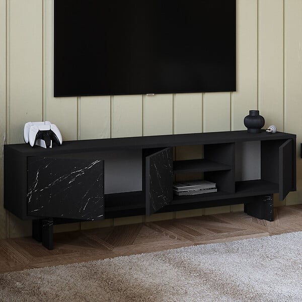 HABITAT ET JARDIN - Meuble TV en bois "Ravello" - 150 x 30 x 45 cm - Noir - large
