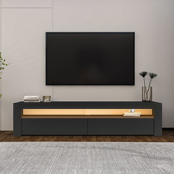 HABITAT ET JARDIN - Meuble TV en bois "Bati" - 150 x 36 x 46 cm - Gris anthracite - large