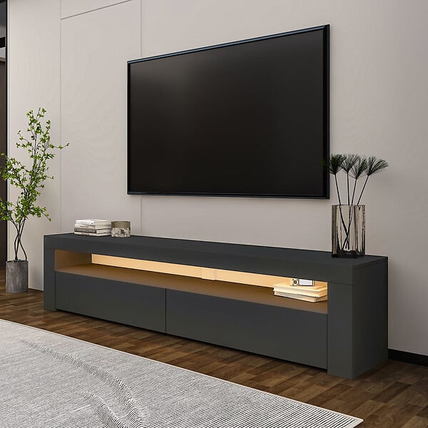 HABITAT ET JARDIN - Meuble TV en bois "Bati" - 150 x 36 x 46 cm - Gris anthracite - large
