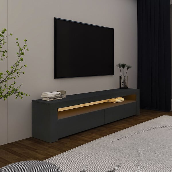 HABITAT ET JARDIN - Meuble TV en bois "Bati" - 150 x 36 x 46 cm - Gris anthracite - large