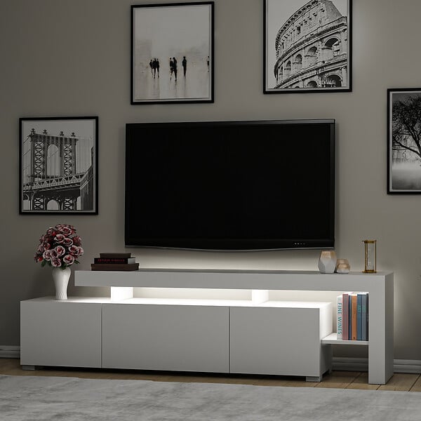 HABITAT ET JARDIN - Meuble TV en bois "Beliz" 192 x 37 x 53 cm - Blanc - large