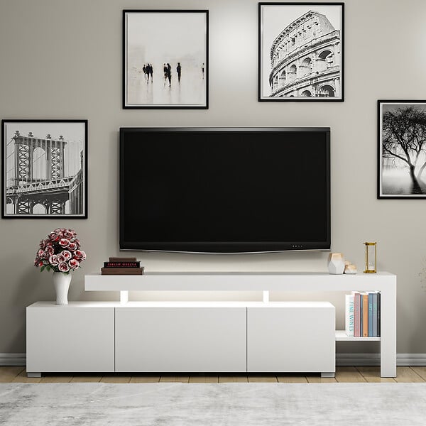 HABITAT ET JARDIN - Meuble TV en bois "Beliz" 192 x 37 x 53 cm - Blanc - large