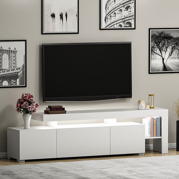HABITAT ET JARDIN - Meuble TV en bois "Beliz" 192 x 37 x 53 cm - Blanc - large