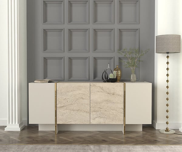 HABITAT ET JARDIN - Buffet en bois "Veyron" - 180 x 46 x 75 cm - Travertin, Grès - large