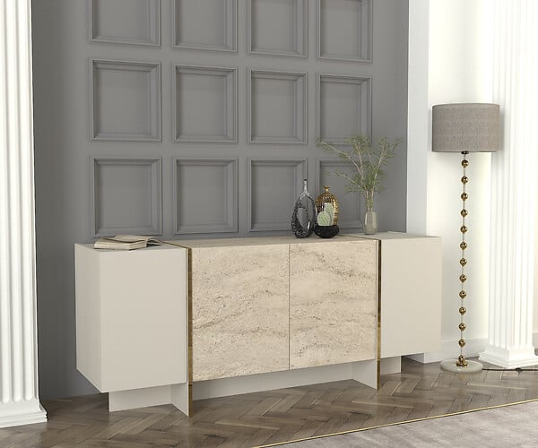 HABITAT ET JARDIN - Buffet en bois "Veyron" - 180 x 46 x 75 cm - Travertin, Grès - large
