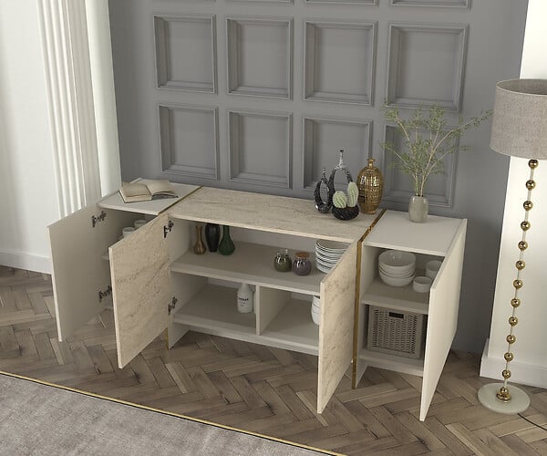 HABITAT ET JARDIN - Buffet en bois "Veyron" - 180 x 46 x 75 cm - Travertin, Grès - large