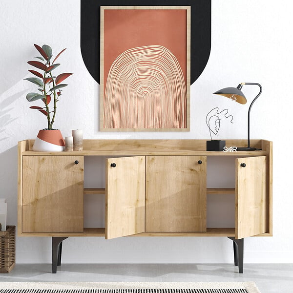 HABITAT ET JARDIN - Buffet en bois "Navi" - 150 x 40 x 80 cm - Beige - large