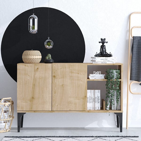 HABITAT ET JARDIN - Buffet en bois "Oscar" - 120 x 40 x 80 cm - Chêne Saphir Noir - large