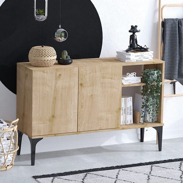 HABITAT ET JARDIN - Buffet en bois "Oscar" - 120 x 40 x 80 cm - Chêne Saphir Noir - large
