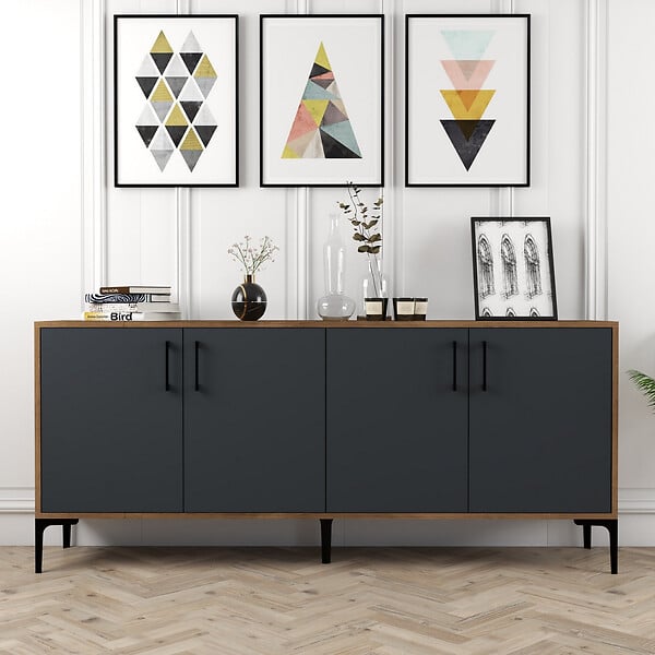 HABITAT ET JARDIN - Buffet en bois "Kiev" - 180 x 35 x 78 cm - Gris anthracite - large