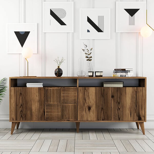 HABITAT ET JARDIN - Buffet en bois "Milan" - 180 x 35 x 78 cm - Noyer - large