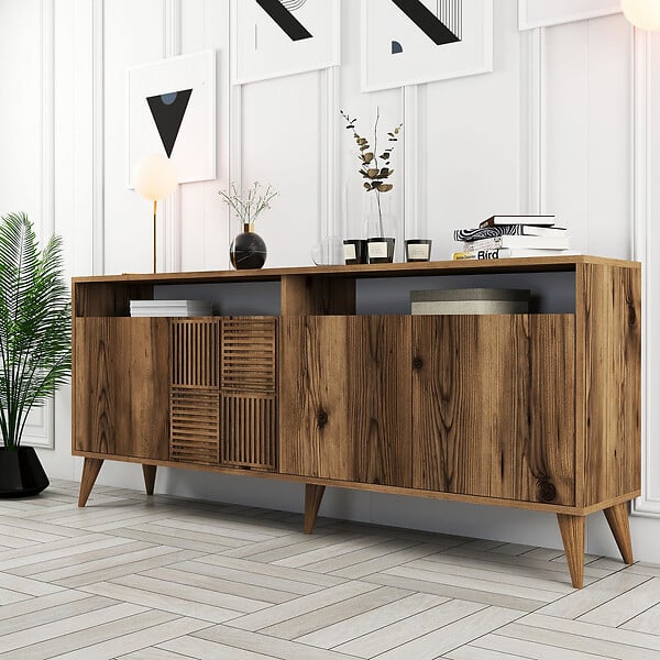 HABITAT ET JARDIN - Buffet en bois "Milan" - 180 x 35 x 78 cm - Noyer - large