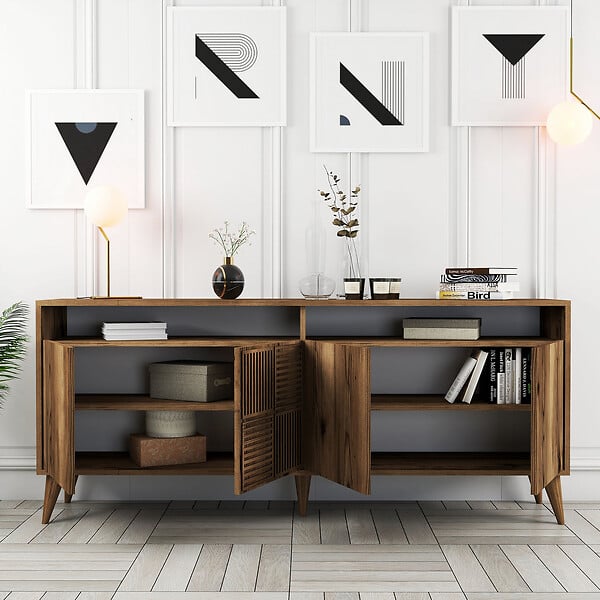 HABITAT ET JARDIN - Buffet en bois "Milan" - 180 x 35 x 78 cm - Noyer - large