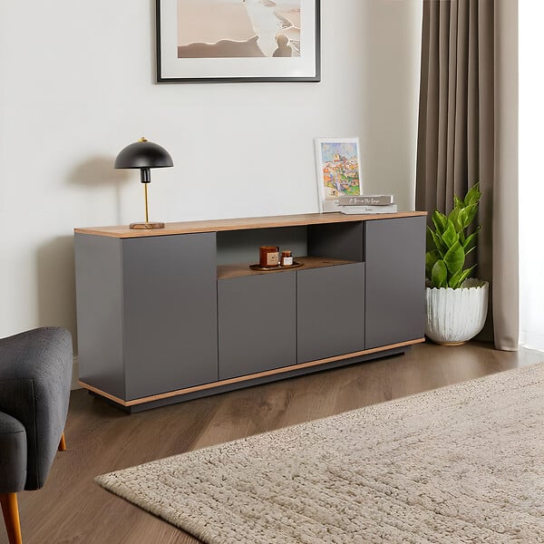 HABITAT ET JARDIN - Buffet en bois "Arista" - 180 x 44 x 75 cm - Gris anthracite - large