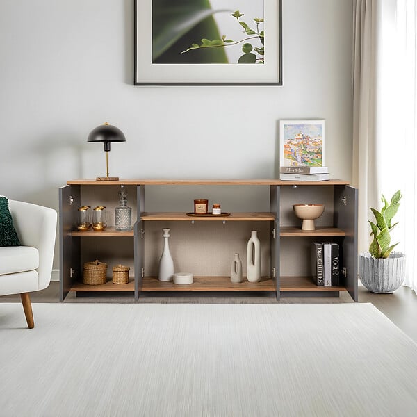 HABITAT ET JARDIN - Buffet en bois "Arista" - 180 x 44 x 75 cm - Gris anthracite - large