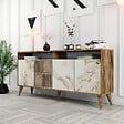 HABITAT ET JARDIN - Buffet en bois "Milan" - 160 x 35 x 78 cm - Noyer, Marbre Blanc - vignette