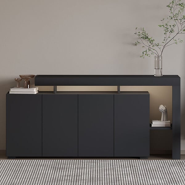 HABITAT ET JARDIN - Buffet en bois "Beliz" - 170 x 35 x 80 cm - Anthracite - large