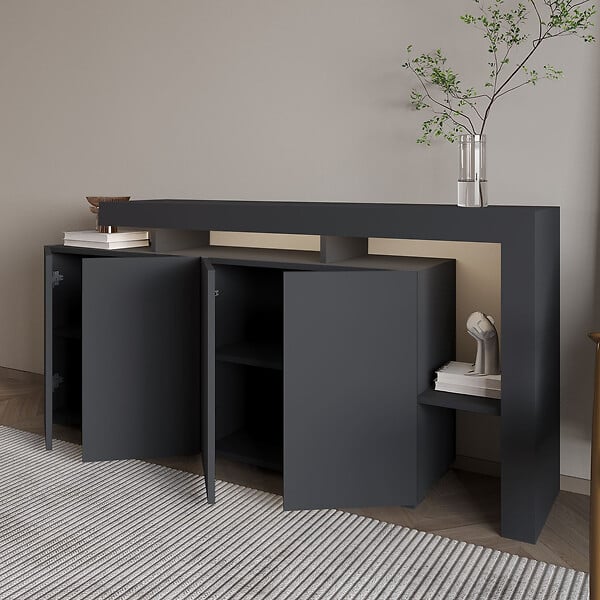 HABITAT ET JARDIN - Buffet en bois "Beliz" - 170 x 35 x 80 cm - Anthracite - large