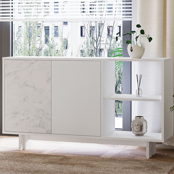 HABITAT ET JARDIN - Buffet en bois "Ravello" - 140 x 35 x 80 cm - Blanc - large