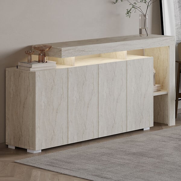 HABITAT ET JARDIN - Buffet en bois "Beliz" - 170 x 35 x 80 cm - Travertin - large