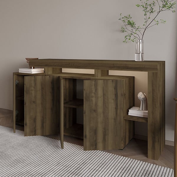 HABITAT ET JARDIN - Buffet en bois "Beliz" - 170 x 35 x 80 cm - Noyer Antique - large