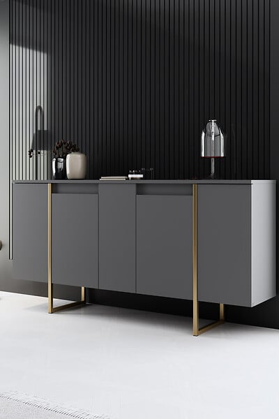 HABITAT ET JARDIN - Buffet en bois "Luxe" - 160 x 35 x 80 cm - Anthracite Doré - large