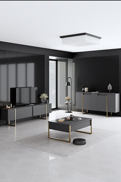 HABITAT ET JARDIN - Buffet en bois "Luxe" - 160 x 35 x 80 cm - Anthracite Doré - large