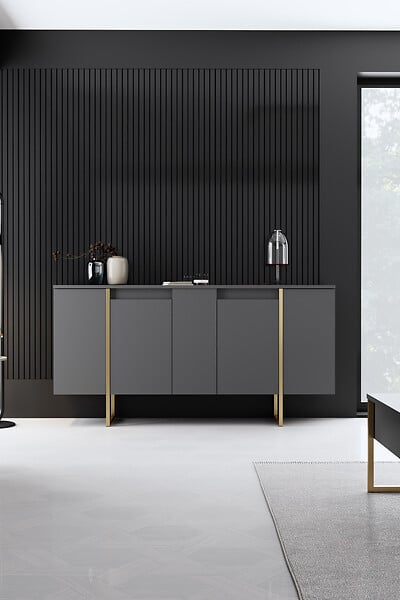 HABITAT ET JARDIN - Buffet en bois "Luxe" - 160 x 35 x 80 cm - Anthracite Doré - large