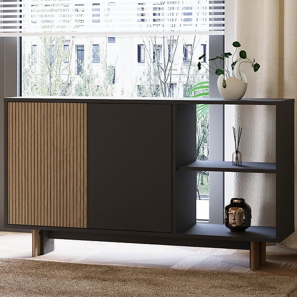 HABITAT ET JARDIN - Buffet en bois "Ravello" - 140 x 35 x 80 cm - Gris anthracite - large