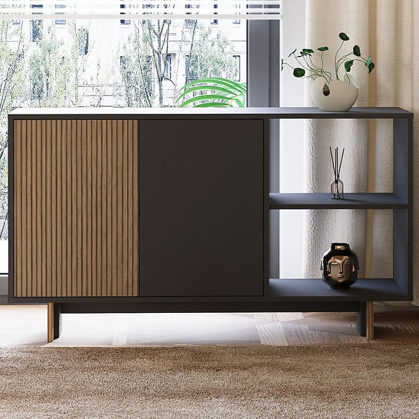 HABITAT ET JARDIN - Buffet en bois "Ravello" - 140 x 35 x 80 cm - Gris anthracite - large